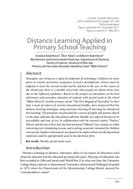 (PDF) Distance Learning Applied in Primary School Teaching