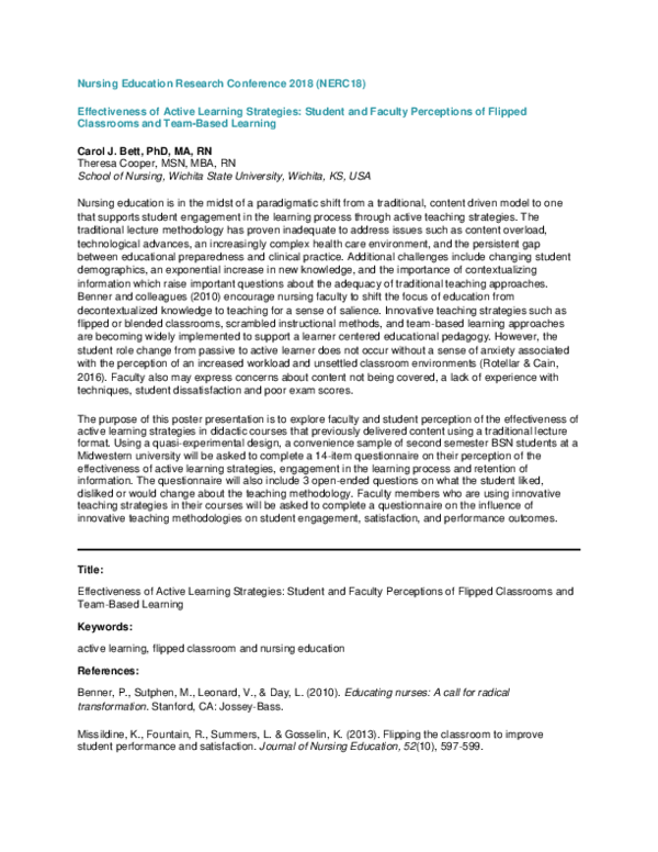 (PDF) Effectiveness of Active Learning Strategies: Student and Faculty ...