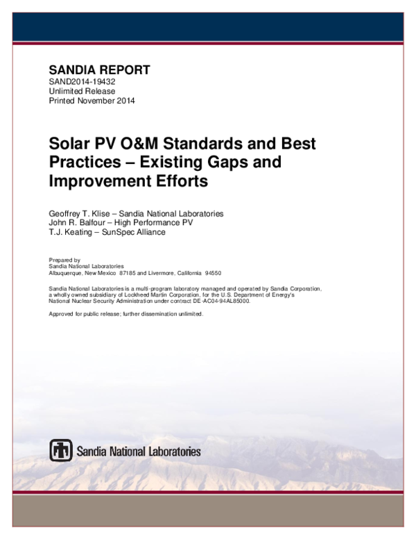 (PDF) Solar PV O&M Standards and Best Practices - Existing Gaps and ...