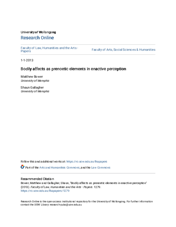 (PDF) Bodily Affects as Prenoetic Elements in Enactive Perception