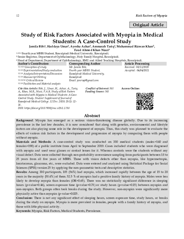 (PDF) Study of Risk Factors Associated with Myopia in Medical Students ...