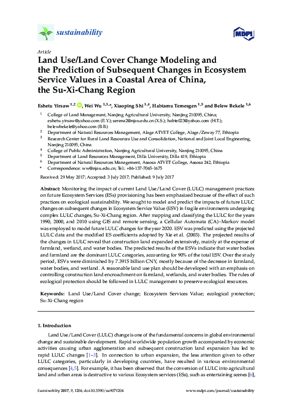 (PDF) Land Use/Land Cover Change Modeling and the Prediction of ...