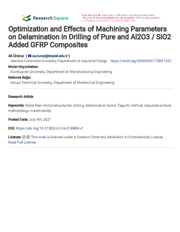 (PDF) Optimization and effects of machining parameters on delamination ...