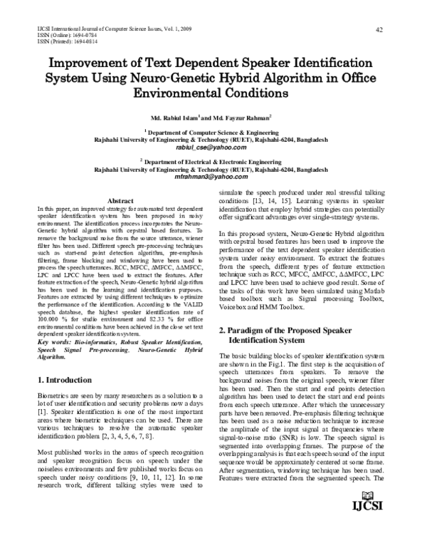 (PDF) Improvement of Text Dependent Speaker Identification System Using ...