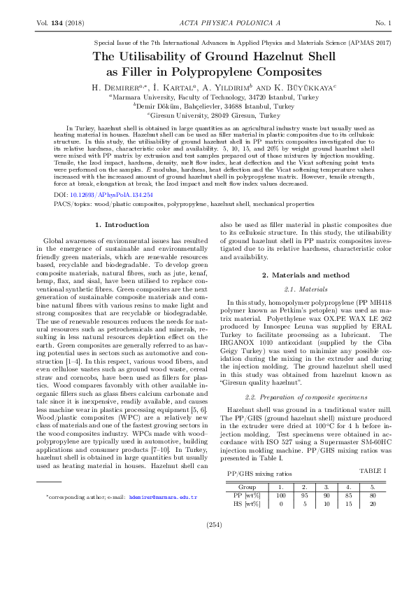 (PDF) The Utilisability of Ground Hazelnut Shell as Filler in
