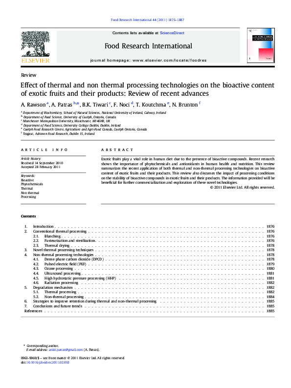 (PDF) Effect of thermal and non thermal processing technologies on the ...