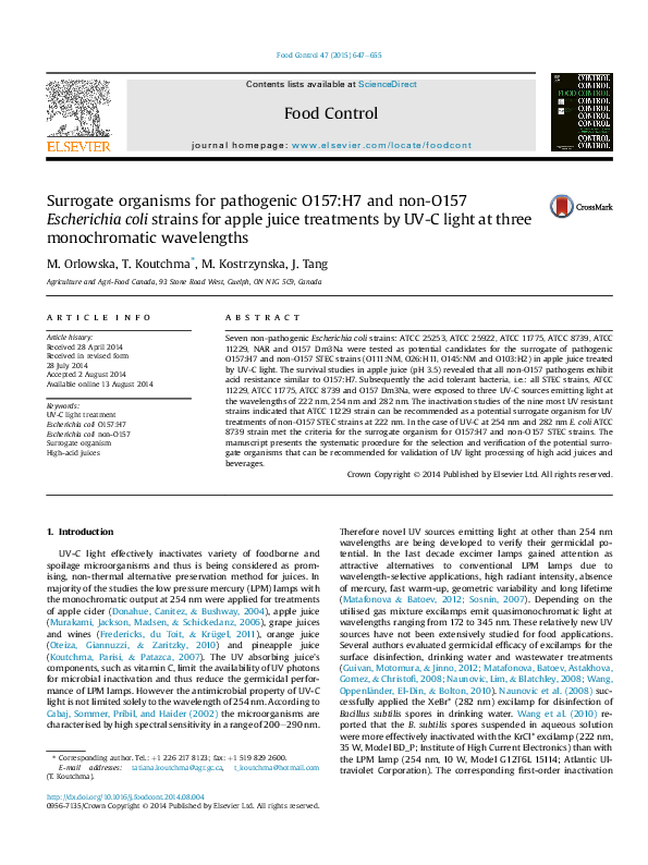 (PDF) Surrogate organisms for pathogenic O157:H7 and non-O157 ...