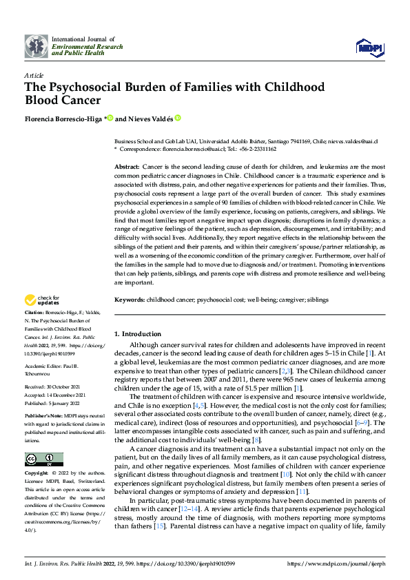 (PDF) The Psychosocial Burden of Families with Childhood Blood Cancer
