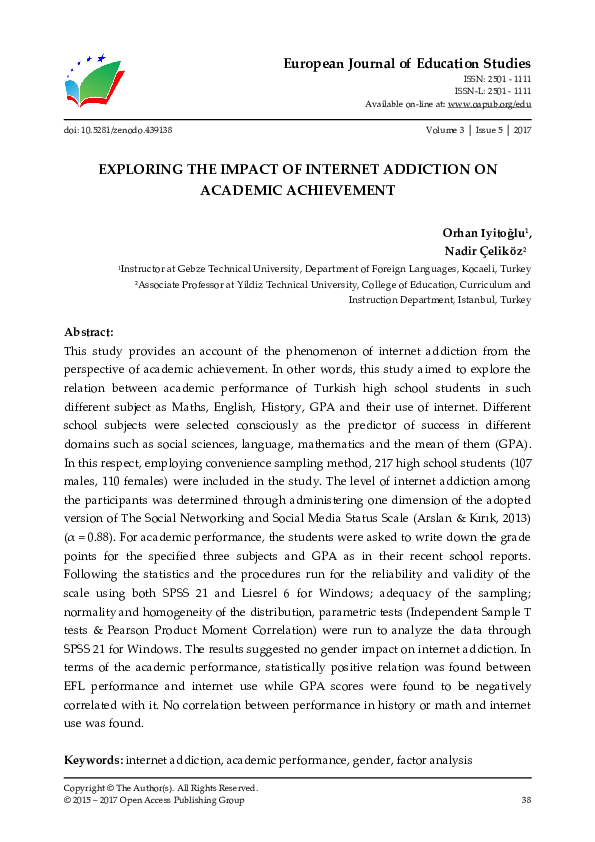 (PDF) Exploring the Impact of Internet Addiction on Academic Achievement