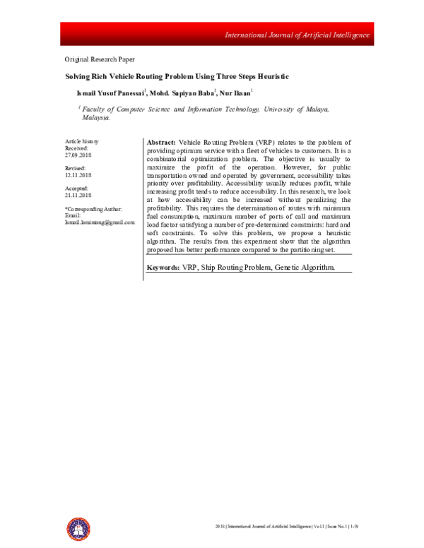 (PDF) Solving Rich Vehicle Routing Problem Using Three Steps Heuristic