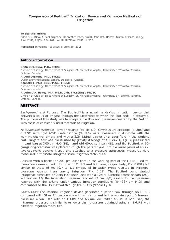 (PDF) Comparison of Peditrol ® Irrigation Device and Common Methods of ...