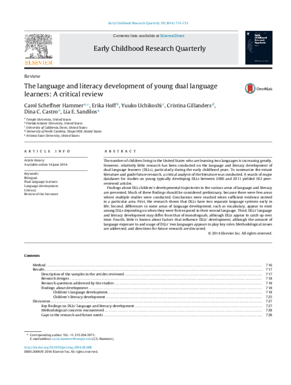 (PDF) The language and literacy development of young dual language ...