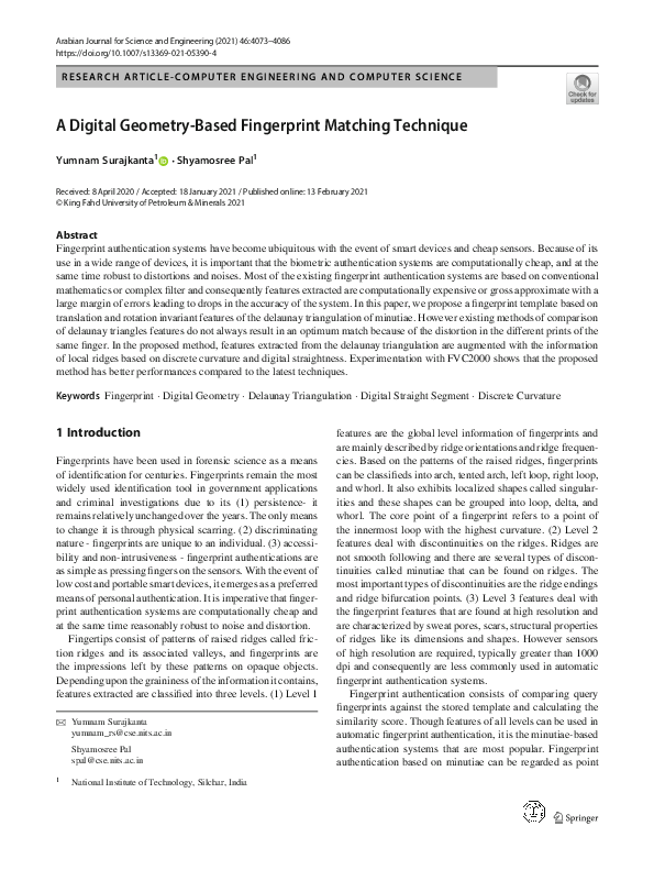 (PDF) A Digital Geometry-Based Fingerprint Matching Technique