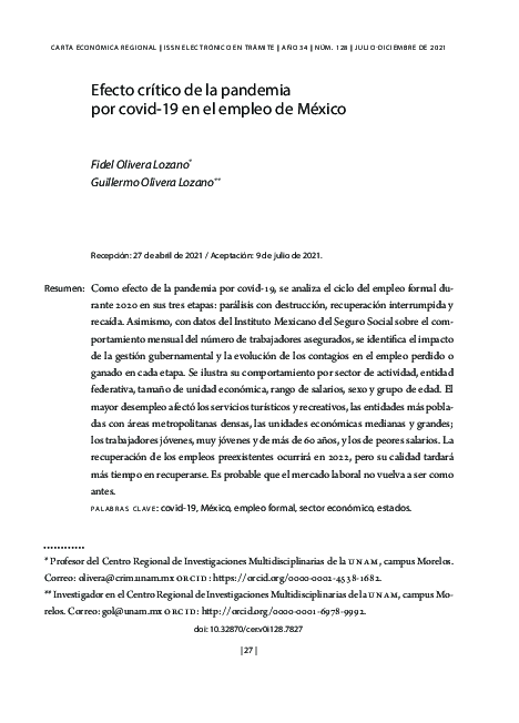 (PDF) Efecto crítico de la pandemia por covid-19 en el empleo de México