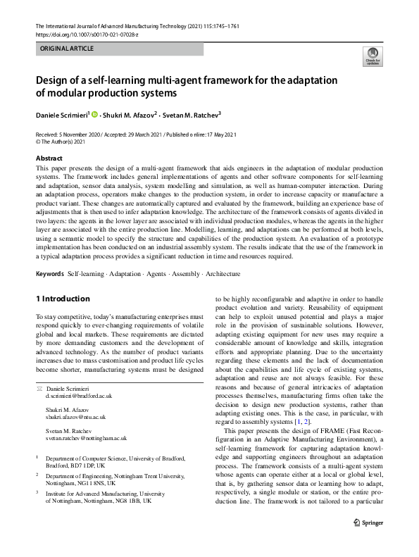 (PDF) Design of a self-learning multi-agent framework for the ...