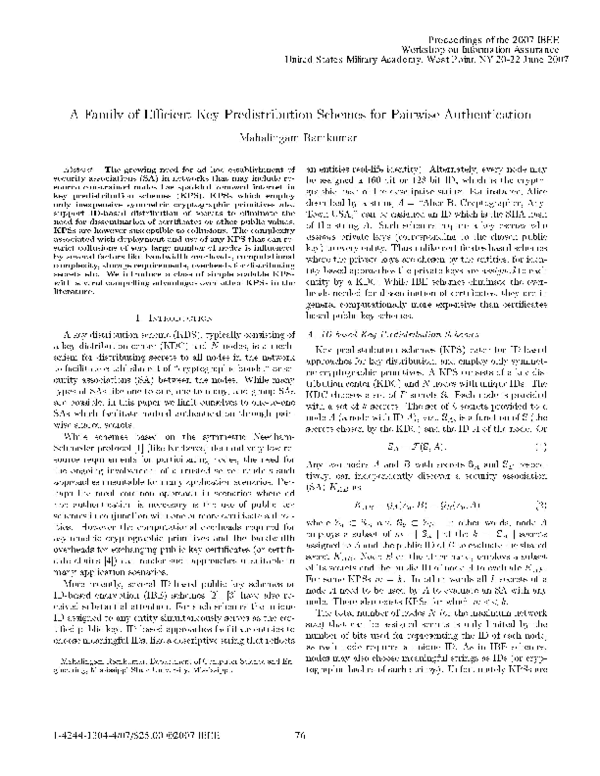 (PDF) A Family of Efficient Key Predistribution Schemes for Pairwise ...