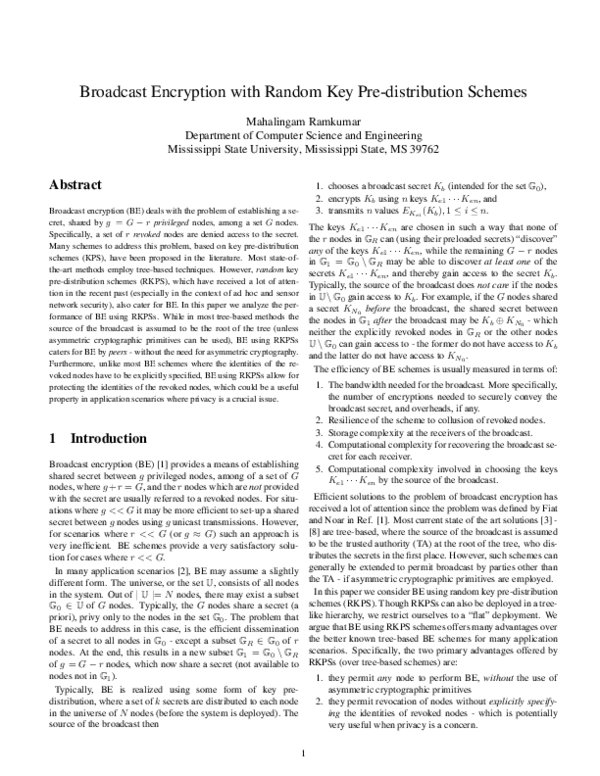 (PDF) Broadcast Encryption with Random Key Pre-distribution Schemes