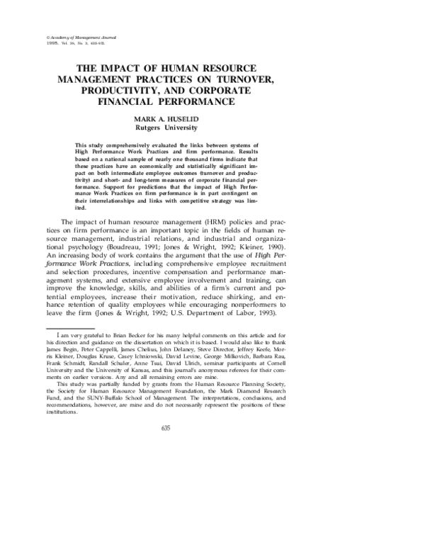 (PDF) The Impact of Human Resource Management Practices on Turnover ...