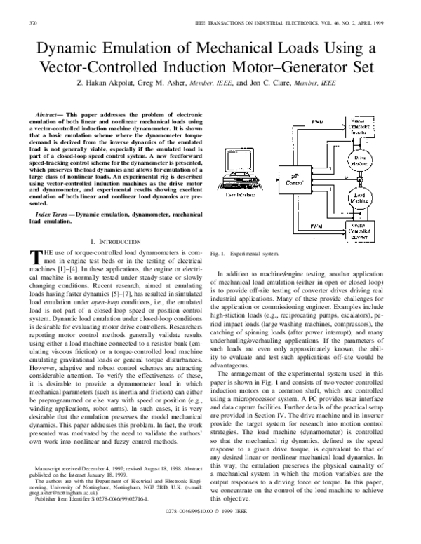 (PDF) Dynamic emulation of mechanical loads using a vector-controlled ...