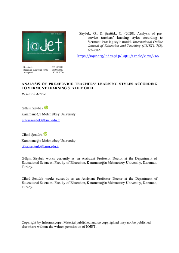 (PDF) Analysis of Pre-Service Teachers' Learning Styles According to ...