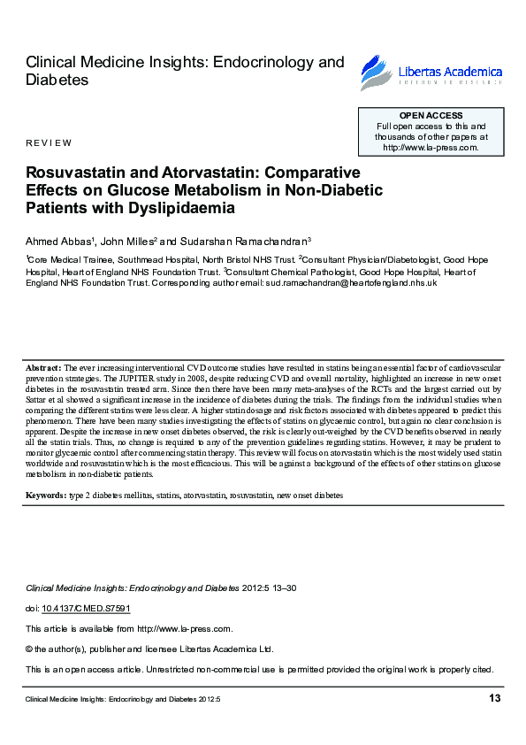 (PDF) Rosuvastatin and atorvastatin: comparative effects on glucose ...