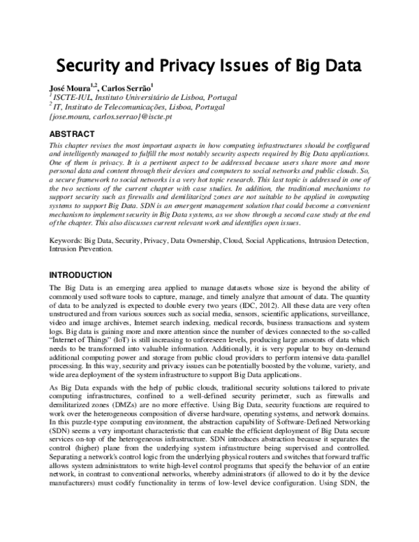 (PDF) Security and Privacy Issues of Big Data | José Moura - Academia.edu