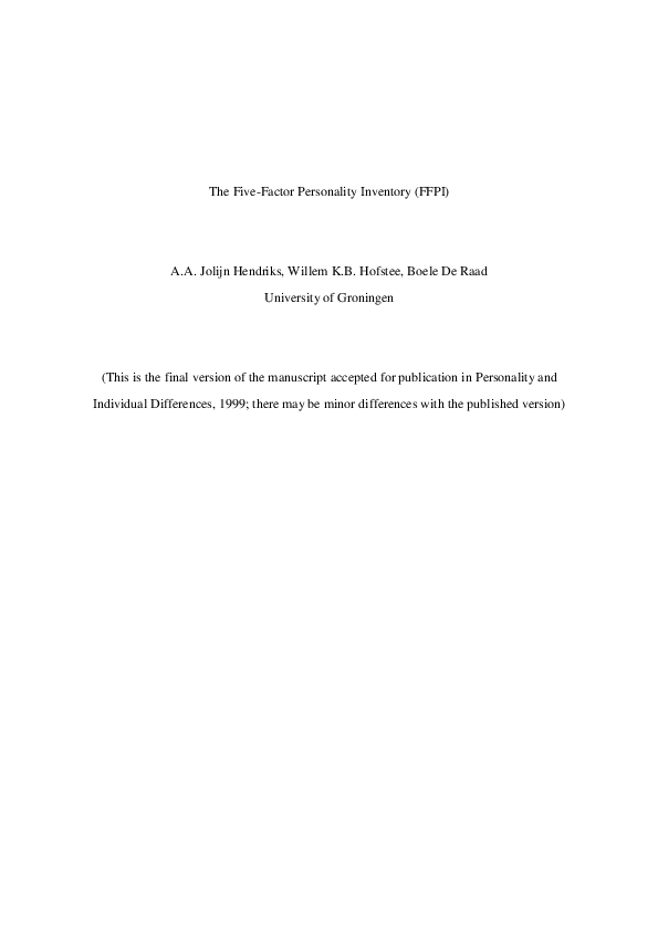 (PDF) The five factor personality inventory (FFPI)