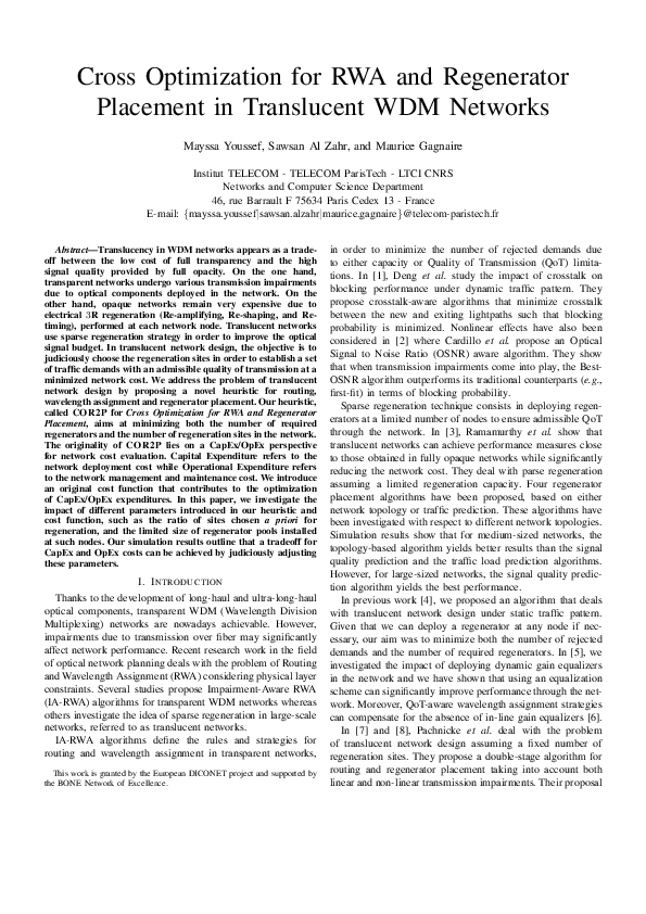 (PDF) Cross Optimization for RWA and regenerator placement in ...