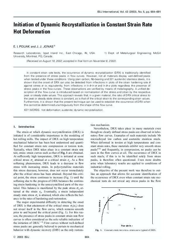 (PDF) Initiation of Dynamic Recrystallization in Constant Strain Rate ...