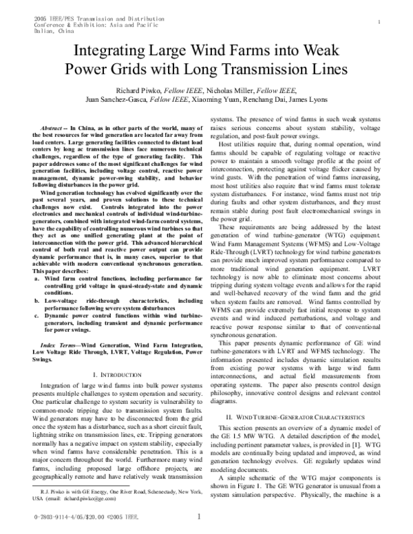 (PDF) Integrating Large Wind Farms into Weak Power Grids with Long ...
