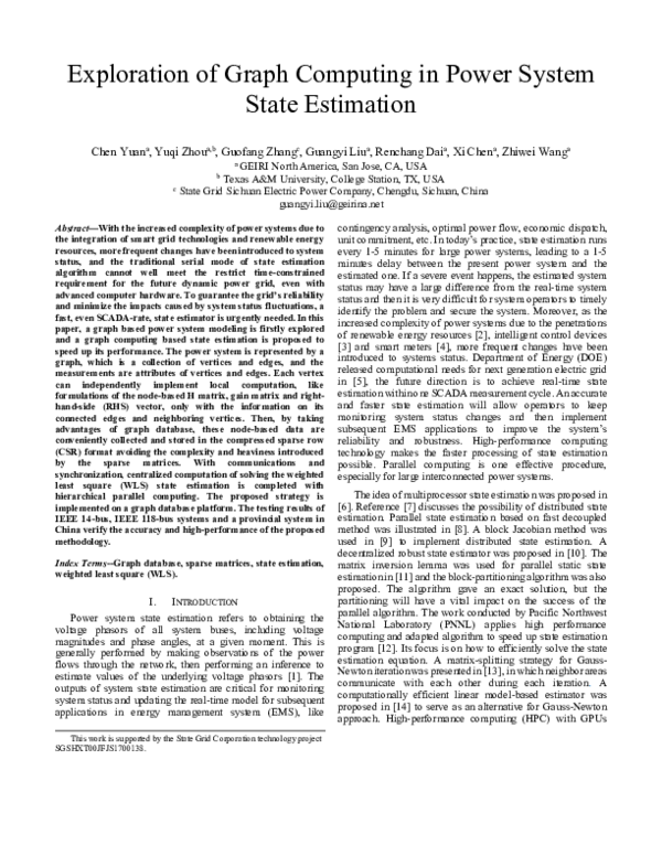 (PDF) Exploration of Graph Computing in Power System State Estimation
