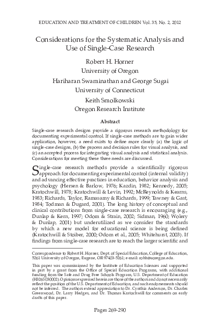 (PDF) Considerations for the Systematic Analysis and Use of Single-Case ...