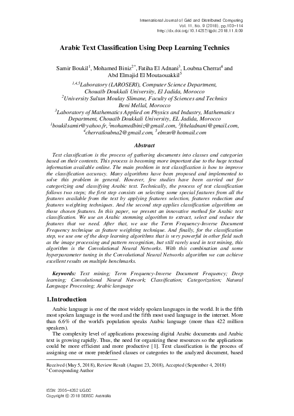 (PDF) Arabic Text Classification Using Deep Learning Technics