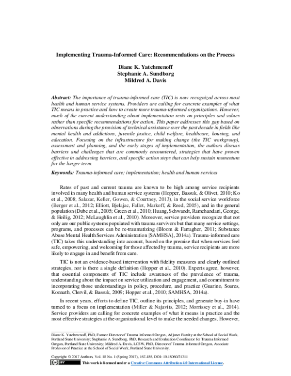 (PDF) Implementing Trauma-Informed Care: Recommendations on the Process