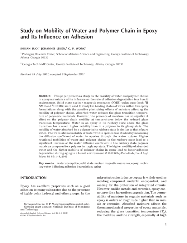 (PDF) Study on mobility of water and polymer chain in epoxy and its ...