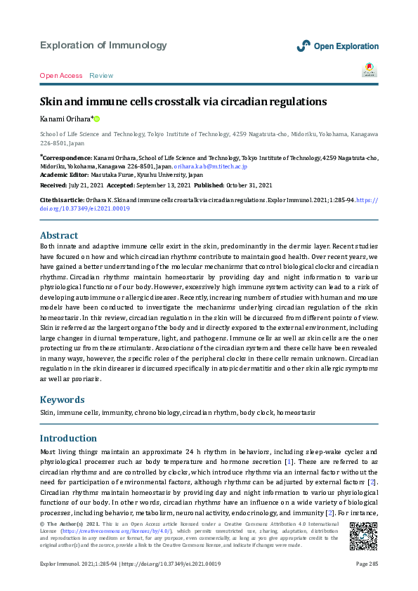 (PDF) Skin and immune cells crosstalk via circadian regulations