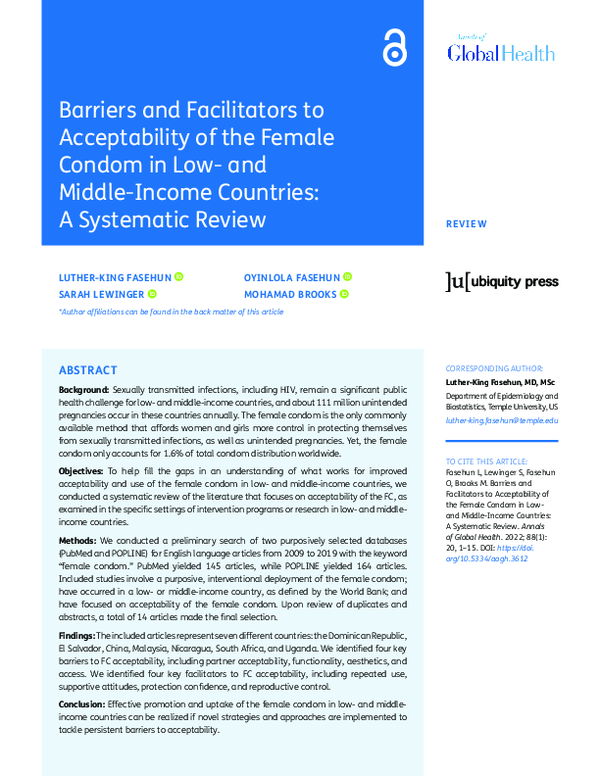 (PDF) Barriers and Facilitators to Acceptability of the Female Condom ...