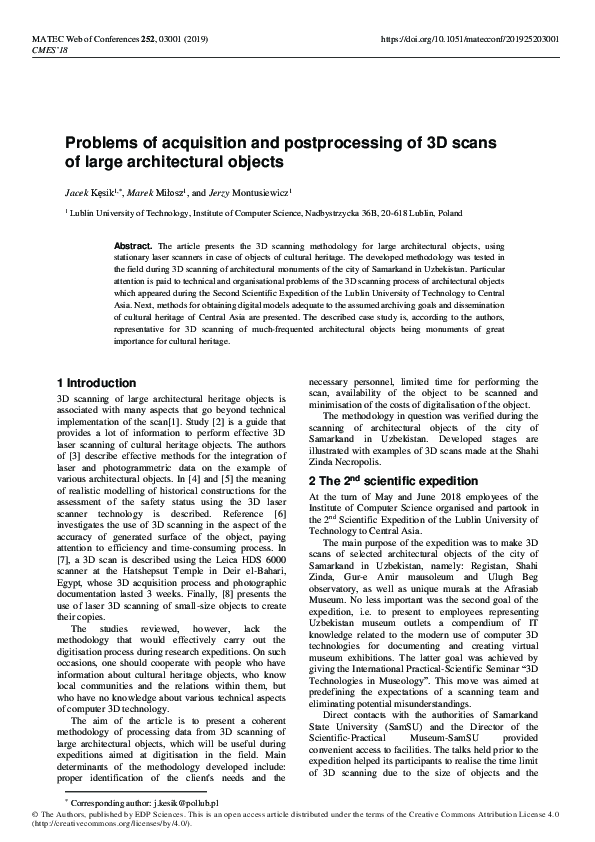 (PDF) Problems of acquisition and postprocessing of 3D scans of large ...