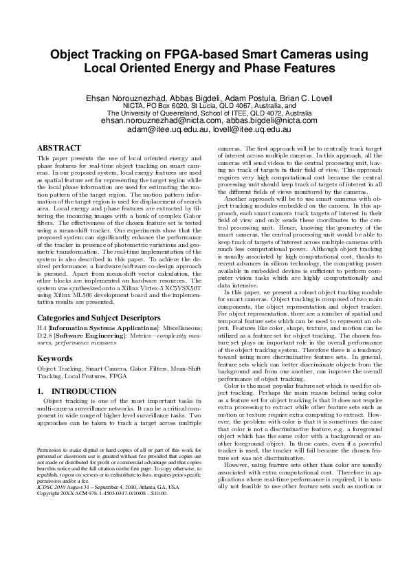 (PDF) Object tracking on FPGA-based smart cameras using local oriented ...