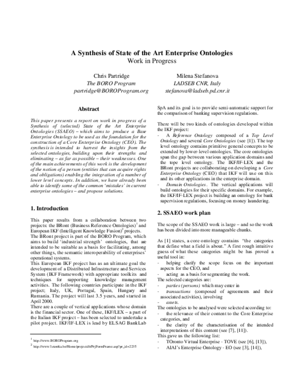 (PDF) A synthesis of state of the art enterprise ontologies