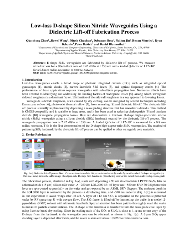 (PDF) Low-loss D-shape Silicon Nitride Waveguides Using a Dielectric ...