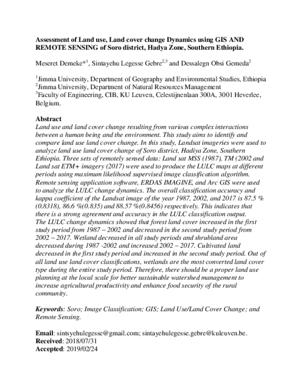 (PDF) Assessment of Land use, Land cover change Dynamics using GIS AND ...