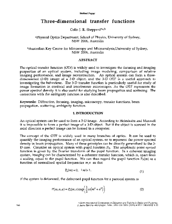 (PDF) Three-dimensional transfer functions