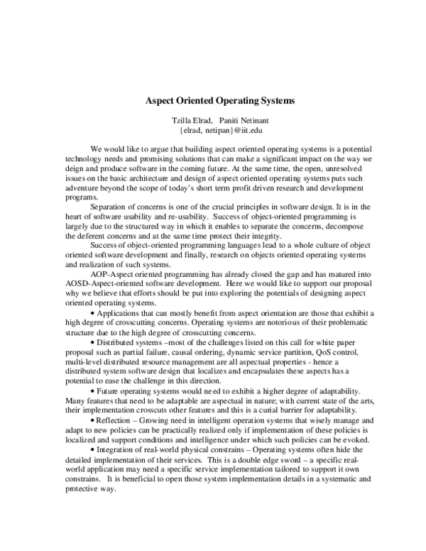 (PDF) Aspect Oriented Operating Systems