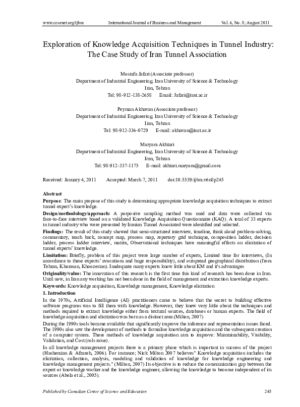 (PDF) Exploration of Knowledge Acquisition Techniques in Tunnel ...