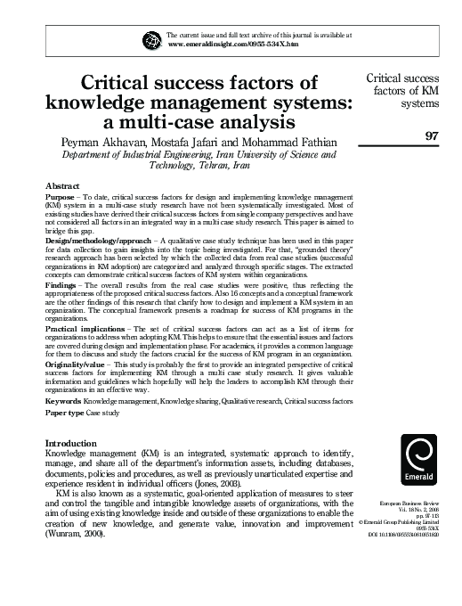 (PDF) Critical success factors of knowledge management systems: a multi ...
