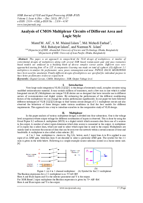 (PDF) Analysis of CMOS Multiplexer Circuits of Different Area and Logic ...