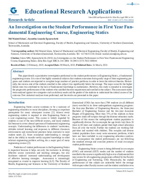 (PDF) An Investigation on the Student Performance in First Year ...