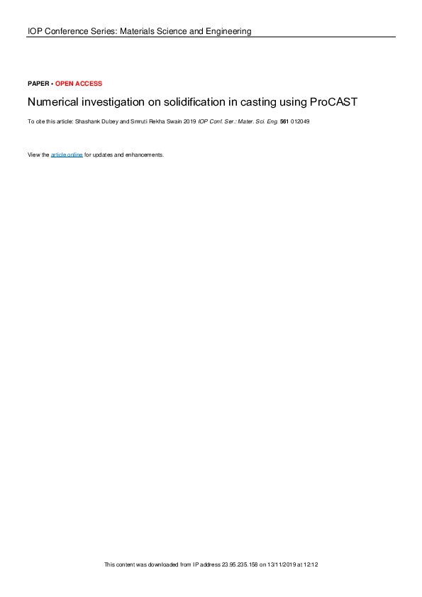 (PDF) Numerical investigation on solidification in casting using ProCAST
