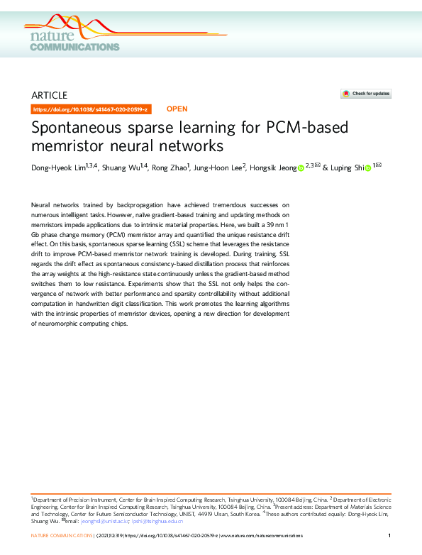 (PDF) Spontaneous sparse learning for PCM-based memristor neural networks